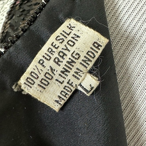 VINTAGE Black and White Checkered Silk Top Size L - Picture 7 of 12